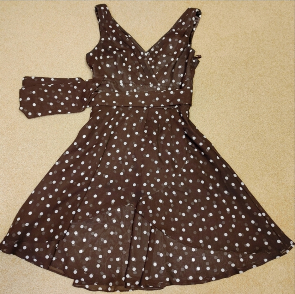 WHBM Chocolate Polka Dot Dress - Brown and White - Size 0 - Picture 1 of 5